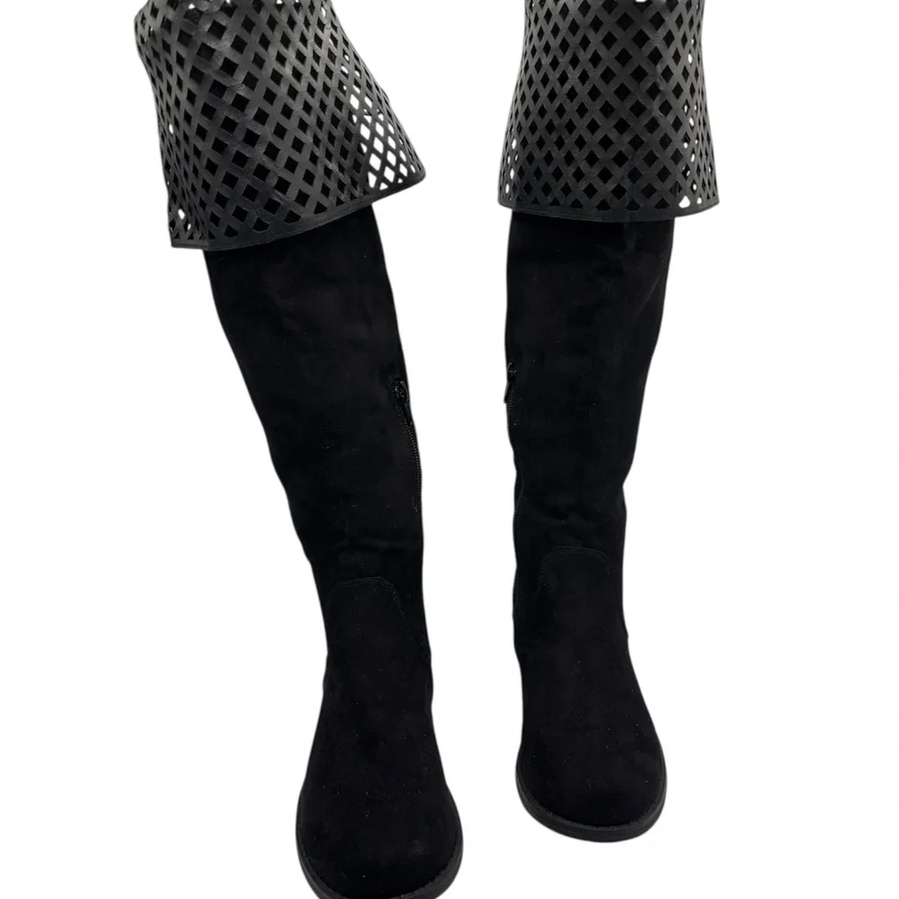 Alaia Black Over the Knee Boots with Lattice Cuff